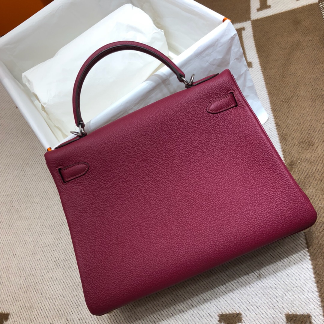 Hermes Kelly 32cm Handbag Shoulder Bag in Burgundy Togo Leather